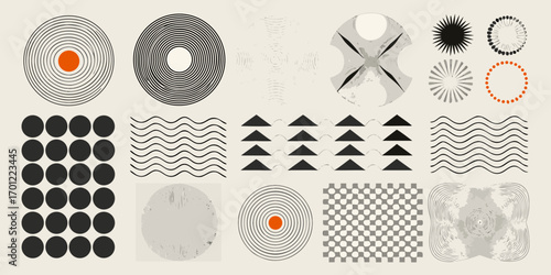 Abstract geometric shapes and patterns with minimalist design and retro aesthetic