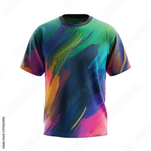 Vector art of a vibrant tshirt with colorful brushstrokes, a bold statement piece for any outfit