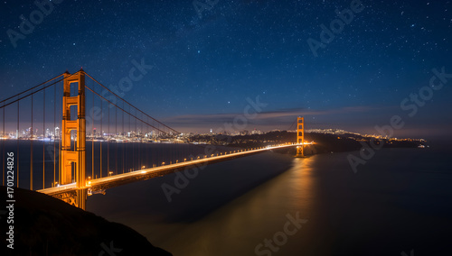 Golden gate bridge at night san francisco landscape photography starry background coastal view