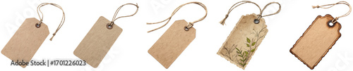 Rustic kraft paper tags with twine for gift wrapping, price labels, or creative crafting, offering vintage charm and natural texture.