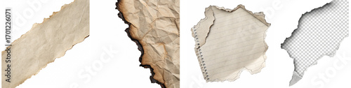 Vintage torn paper edges and textures with distressed grunge effects, perfect for creative design projects
