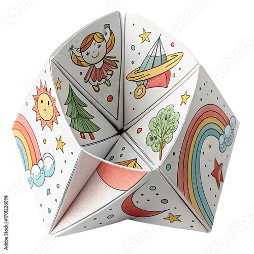 Whimsical paper fortune teller toy unfolds magical childhood wonder for playful creative engagement and imaginative fun