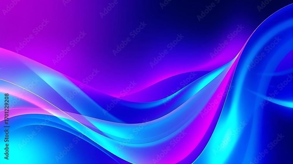 Naklejka premium A mesmerizing display of fluid dynamics featuring glowing streams of purple and blue light that create an ethereal wave pattern on a dark backdrop