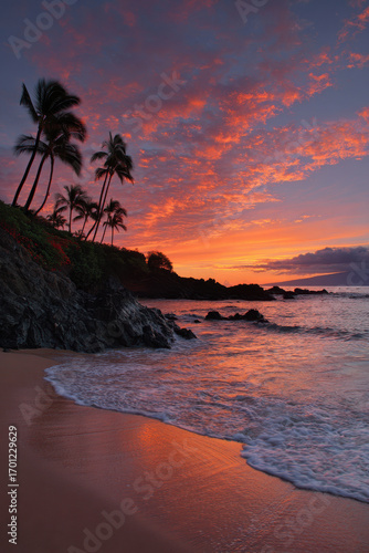 breathtaking hawaiian sunset over ocean with ultrabright colors blending into horizon