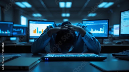 Stressed Man in Data Center, Financial Crisis, Losing Money.