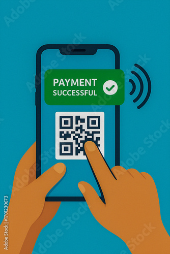 Illustration of mobile phone with QR code and payment successful message, concept of UPI, mobile banking, digital wallet and online transaction Ai Genreted Illustration 