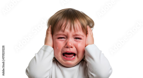 Crying Toddler Covering Ears detailed illustration concept inspired by Crying Toddler Covering Ears emphasizing