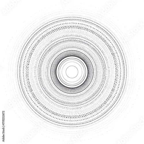 Wallpaper Mural A circular design composed of concentric rings and dense, textured lines, radiating outward from a central point, creating a dynamic and intricate visual effect. Torontodigital.ca