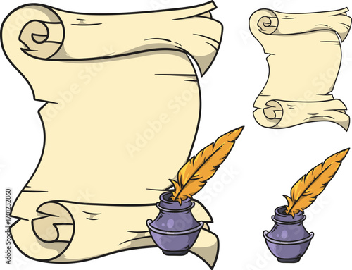 Vintage Scroll and Quill Vector Illustration