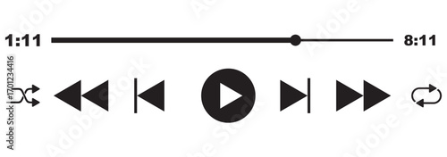 Music or video play bar icon Audio player for songs or podcast playlist. Play, buttons. editable stroke vector illustration