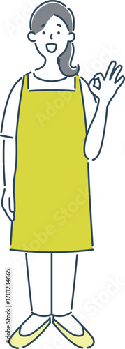 オッケーサインをしている笑顔の女性保育士のシンプルな線画イラスト素材