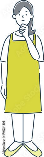 考えている女性保育士のシンプルな線画イラスト素材