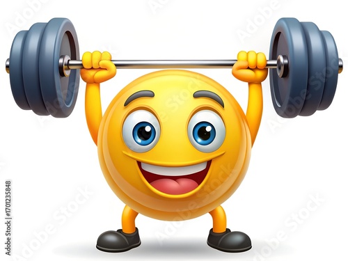 Smiling Emoji Character Lifting Heavy Weights Exercise Fitness