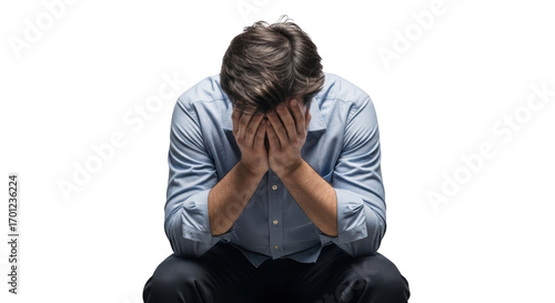 Man in despair with hands unique creative artwork concept based on Man in despair
