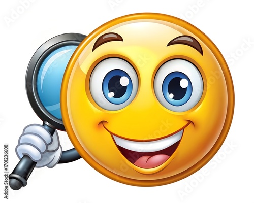 Happy Smiley Face Holding a Magnifying Glass Investigating