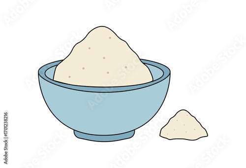 Bowl filled with flour flat illustration for cooking ingredient, baking preparation, and kitchen concept design