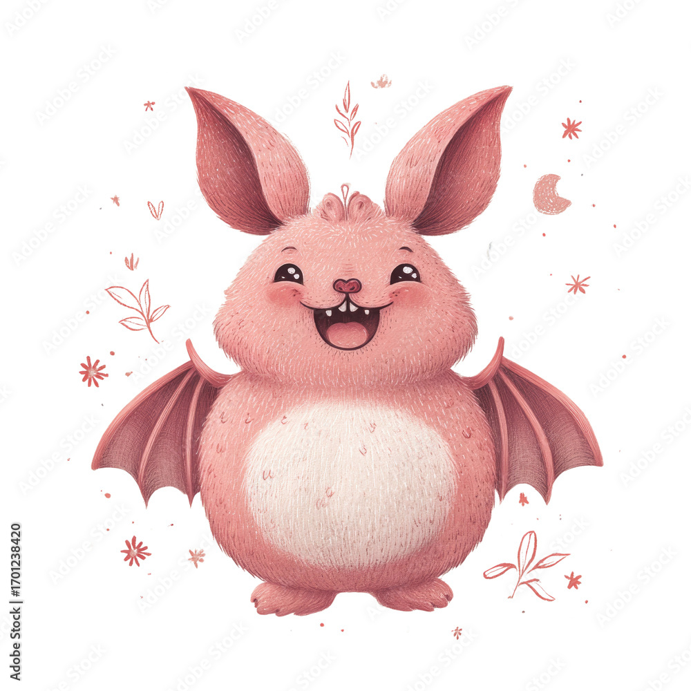 Obraz premium Cute and Playful Pink Cartoon Bat Character with Adorable Features