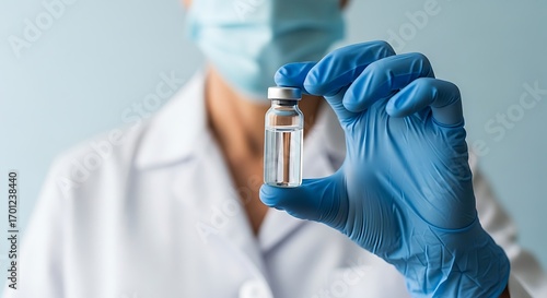 Doctor holding vial of vaccine for immunization against virus and disease