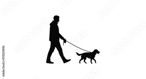 a man walking his dog on a leash silhouette