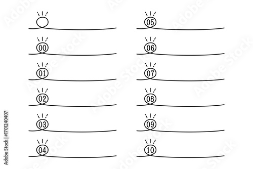 回転した線の中に書かれた数字