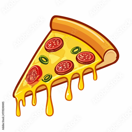 Delicious Pizza Slice Illustration with Melting Cheese, Pepperoni, and Jalapeño Toppings