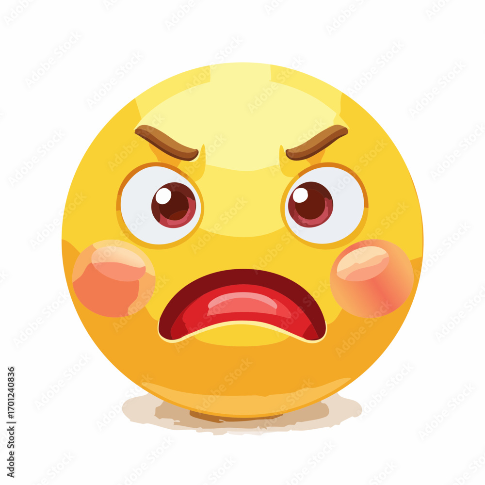 Fototapeta premium Angry Emoticon Yellow Round Face with Frowning Mouth and Red Cheeks