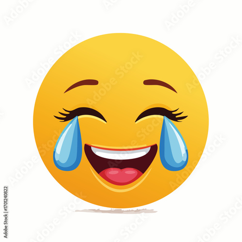 Joyful Emoji Illustration Laughing Face with Tears, Expressing Pure Amusement and Happiness