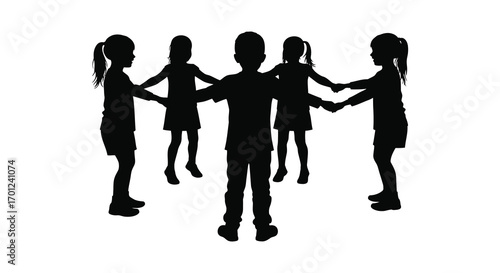 children holding hands forming circle together in silhouette