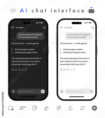AIチャットインターフェースのスマホ画面UIデザインセット