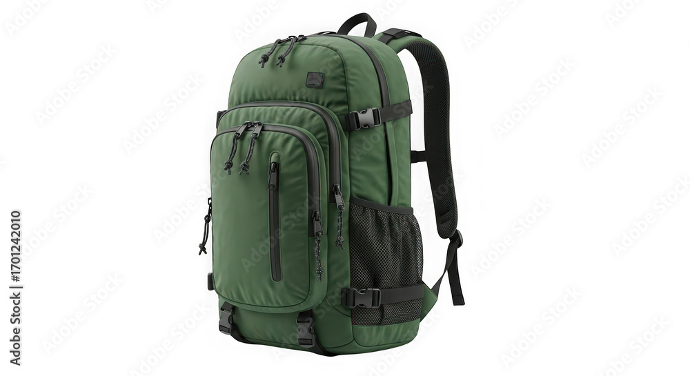 Naklejka premium Durable green tactical backpack for outdoor adventures and everyday carry with multiple compartments and straps transparent background
