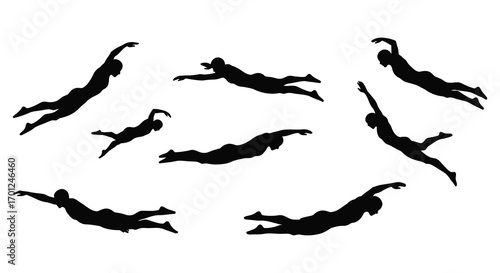 Wallpaper Mural divers in various swimming poses captured in silhouette form Torontodigital.ca