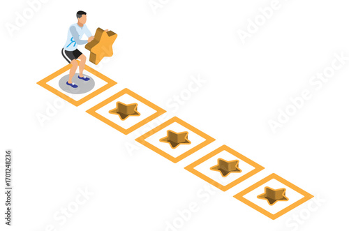 Isometric Online survey concept with characters. illustration isolated on white background, Can use for web banner, infographics, . Suitable for Diagrams, Graphic Related Asset