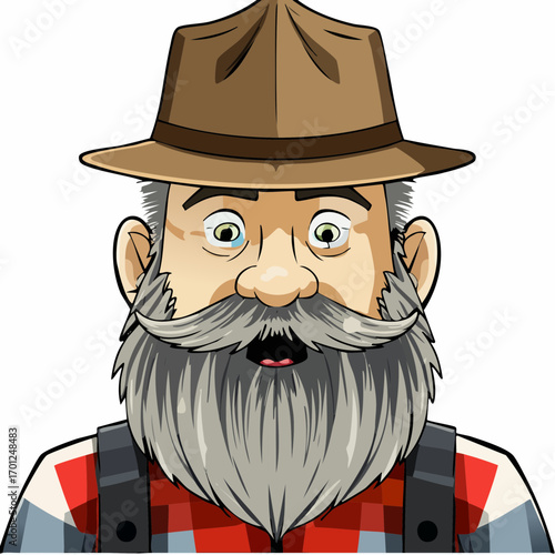 grizzled elderly fisherman stippled skin vector illustration for nautical and heritage branding