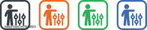person, icon, control panel, levers, buttons, settings, interface, interaction, user, operator, management, adjustment, configuration, technology, digital, graphic, symbol, set, collection, multiple c