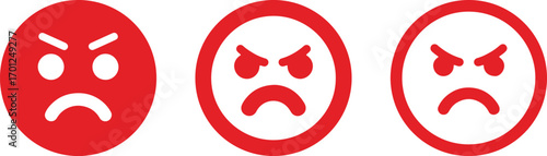 angry, face, icon, red, emotion, expression, negative, mood, symbol, emoticon, displeasure, rage, frustration, anger, mad, furious, unhappy, discontent, disapproval, grimace, frown
