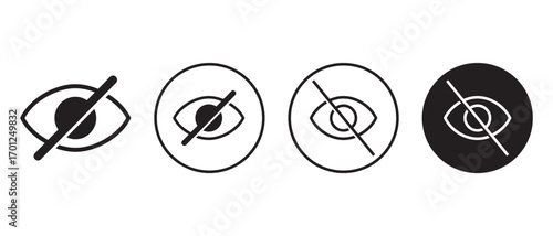 Eye icon set. isolated on white background with crossed out eye symbol.