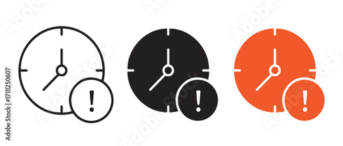 Clock with exclamation mark. isolated on white background vector icon design.