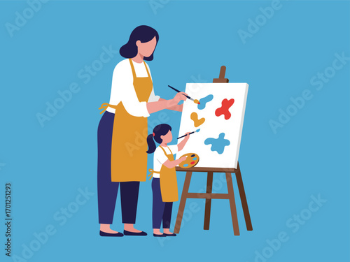 Mother and Daughter Painting Together