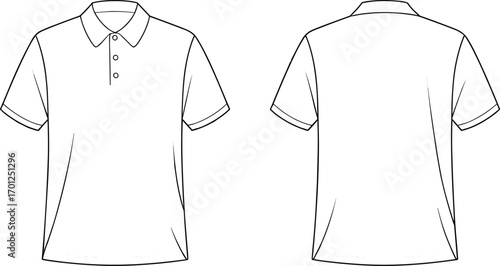 Blank polo shirt vector illustration, front and back view, apparel fashion template, casual clothing design, t-shirt mockup, garment outline drawing