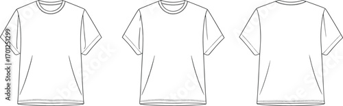 ccccBasic t-shirt flat sketch front and back view, fashion cad template, vector clothing design, casual unisex apparel illustration for designers