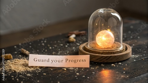 Inspirational Glass Dome with Glow Ball Display and Motivation Text