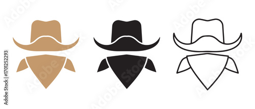 Cowboy hat and bandana icon set. isolated on white background.