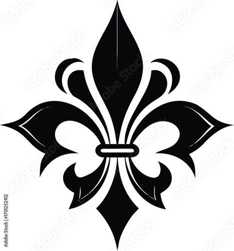 Black Fleur De Lis Symbol With Leaf Motifs And Subtle Shading  silhouette emblem EPS vector file download