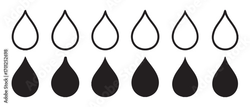 Water drop icon set. isolated on white background showing half filled.