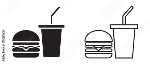 Burger and drink icon set. isolated on white background for fast food design.