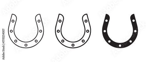 Set of horseshoe icons. in different styles isolated on white background.