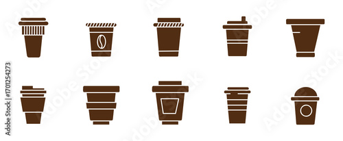 Coffee cup icon set. Paper cup icon set. paper, drink, cup, disposable, mug, container, editable stroke. vector color illustration..eps