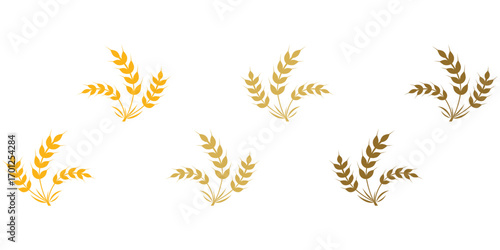 Wheat ears icon set. Wheat logo. Grain spikes set icons. Grain icon. Agriculture symbol. vector illustration. Wheat ear silhouettes, ideal for agriculture logos, organic product labels. eps 10