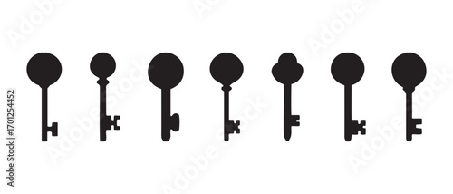 Collection of different key silhouettes. isolated on white background.
