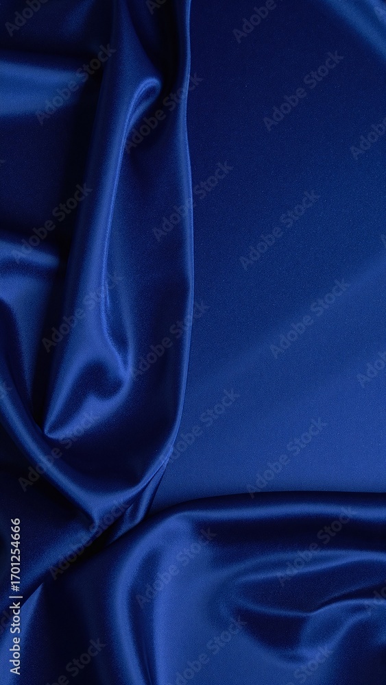 Fototapeta premium A luxurious blue silk fabric drapes elegantly, showcasing its smooth texture and rich sheen, reflecting light beautifully in soft folds.